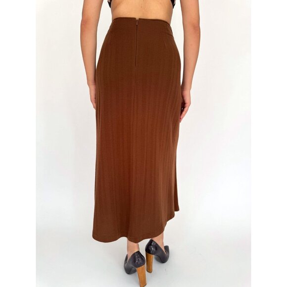 90s vintage brown Morgan belted casual dressy pleated high rise long midi skirt - Picture 4 of 8